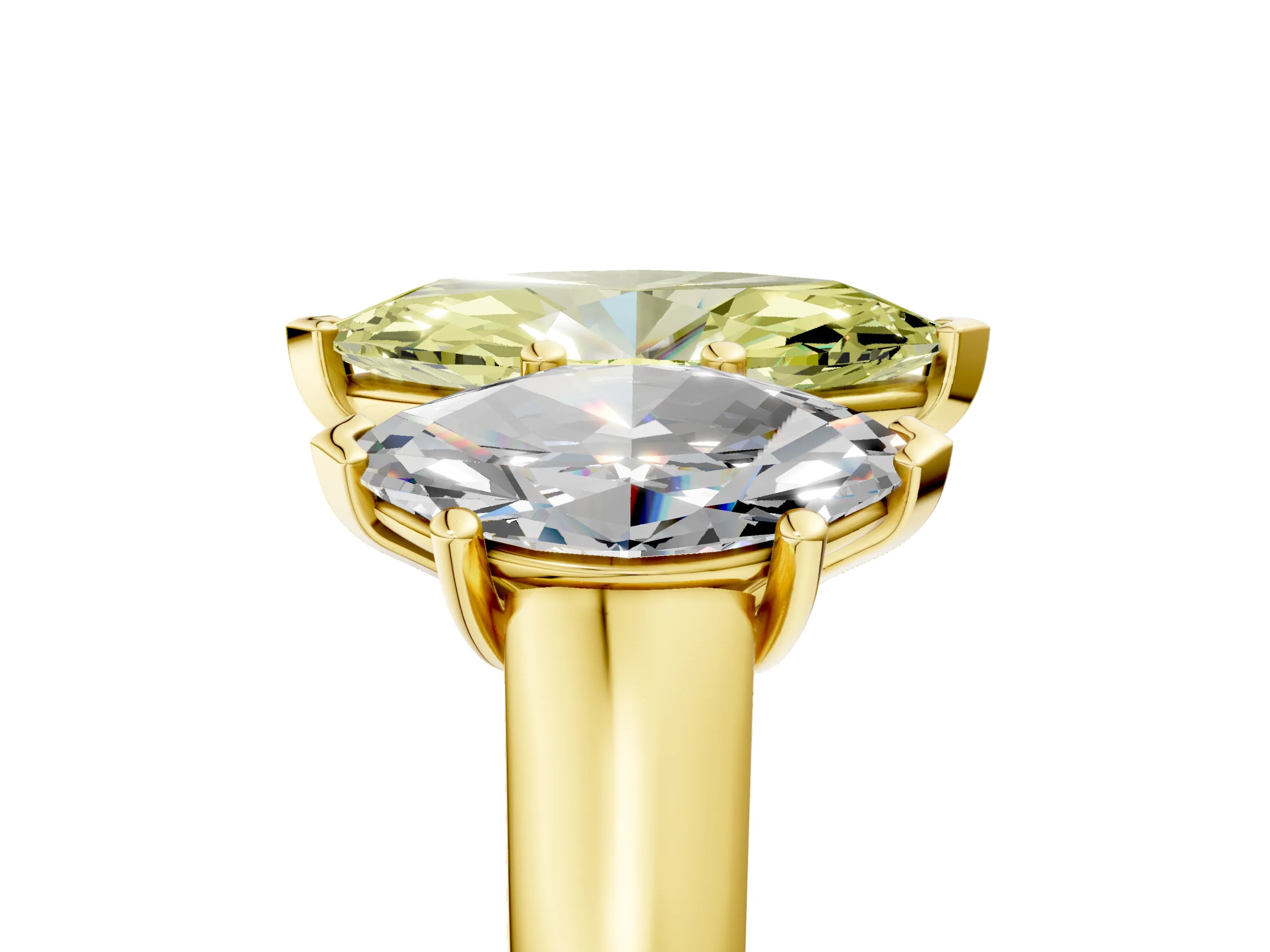Yellow gold Fancy Yellow Marquise Cut Three-Stone Diamond Ring with Prong Setting on a Classic Band_5