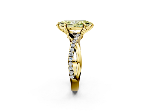 Yellow gold Fancy Yellow Marquise  Cut Twist Band Solitaire Diamond Ring with Pavé Setting