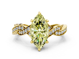 Yellow gold Fancy Yellow Marquise  Cut Twisted Pavé Band Solitaire Ring with Four-Prong Setting