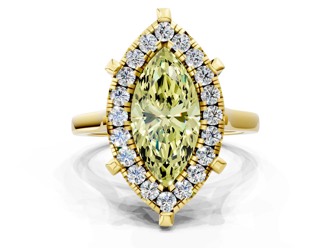 Yellow gold Fancy Yellow Marquise  Diamond Cluster Halo Solitaire with Four-Prong Setting_23