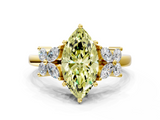 Yellow gold Fancy Yellow Marquise  Diamond Floral Cluster Ring with Solitaire Band and Prong Setting