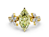 Yellow gold Fancy Yellow Marquise  Diamond Floral Vine Solitaire Engagement Ring