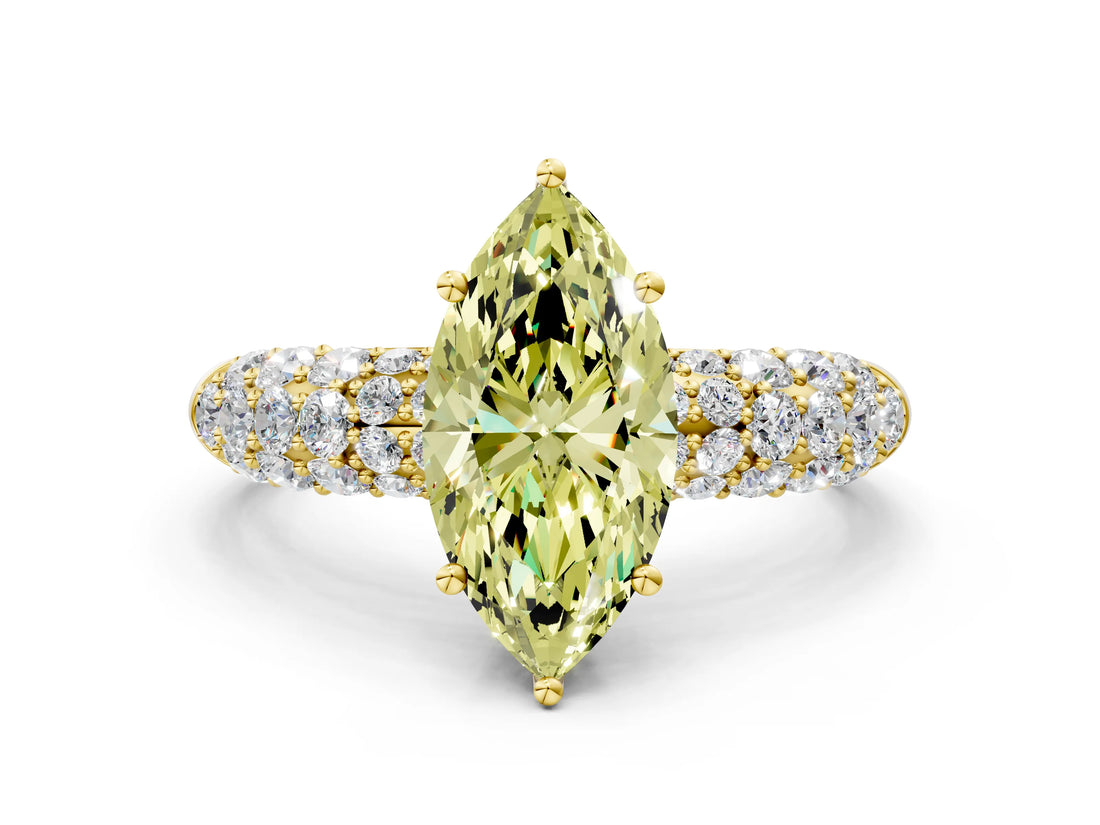 Yellow gold Fancy Yellow Marquise  Diamond Pavé Band Solitaire Ring with Four-Prong Setting_51
