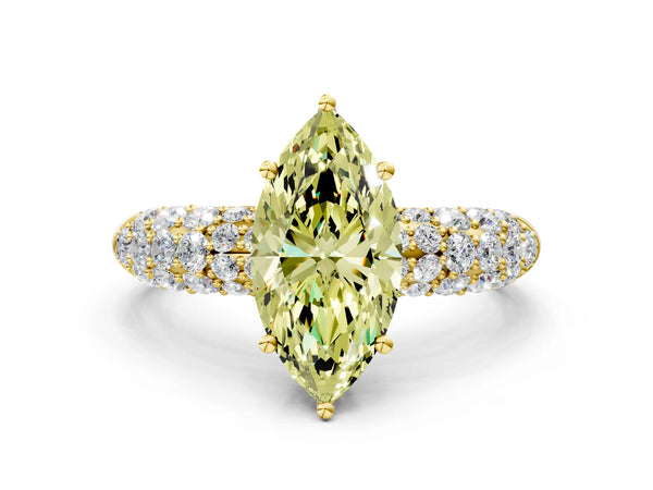 Yellow gold Fancy Yellow Marquise  Diamond Pavé Band Solitaire Ring with Four-Prong Setting