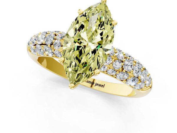 Yellow gold Fancy Yellow Marquise  Diamond Pavé Band Solitaire Ring with Four-Prong Setting