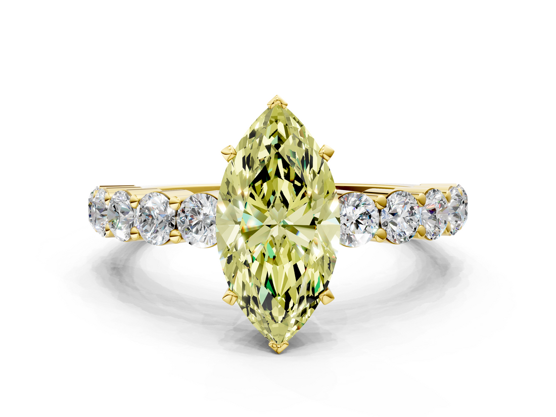 Yellow gold Fancy Yellow Marquise  Diamond Pavé Band Solitaire with Four-Prong Setting