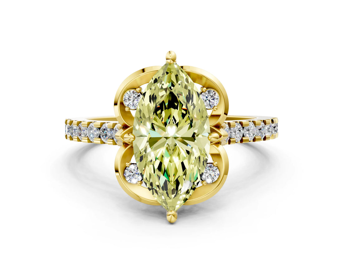 Yellow gold Fancy Yellow Marquise  Diamond Pave Band with Floral Prong Setting_27