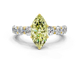 Yellow gold Fancy Yellow Marquise  Diamond Prong Setting with Side Stones on a Pave Band