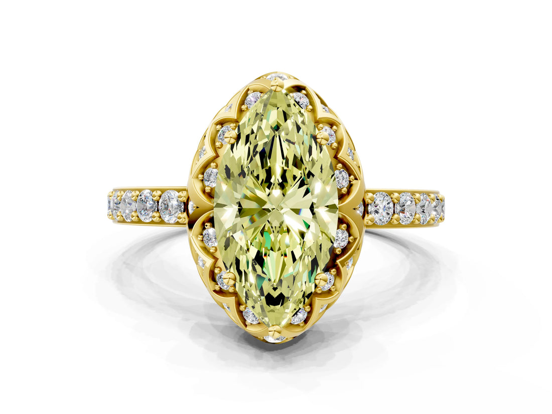 Yellow gold Fancy Yellow Marquise  Diamond Solitaire Ring with Shared Prong Pavé Band_28