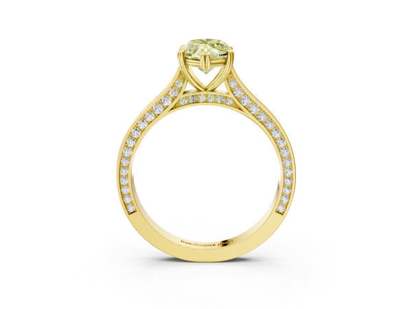 Yellow gold Fancy Yellow Marquise  Diamond Solitaire with Pave Band and Six-Prong Setting