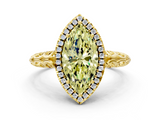 Yellow gold Fancy Yellow Marquise  Halo Diamond Engagement Ring with Intricate Filigree Band and Four-Prong Setting