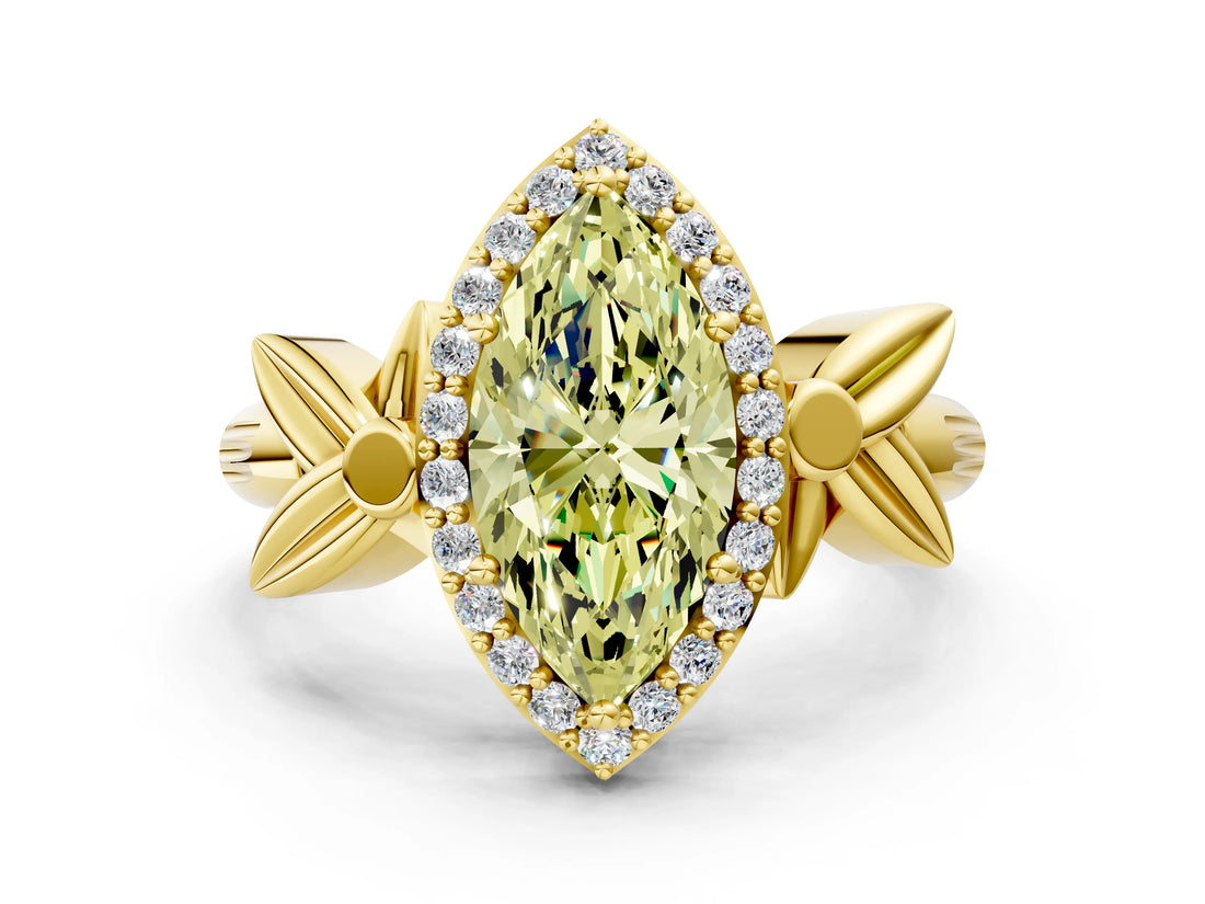 Yellow gold Fancy Yellow Marquise  Halo Diamond Floral Band with Four-Prong Setting_35