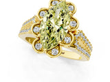 Yellow gold Fancy Yellow Marquise  Halo Diamond Floral Split Shank Engagement Ring 1