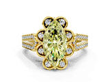 Yellow gold Fancy Yellow Marquise  Halo Diamond Floral Split Shank Engagement Ring
