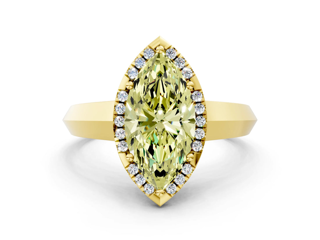 Yellow gold Fancy Yellow Marquise  Halo Diamond Ring with Cathedral Band and Four-Prong Setting_29