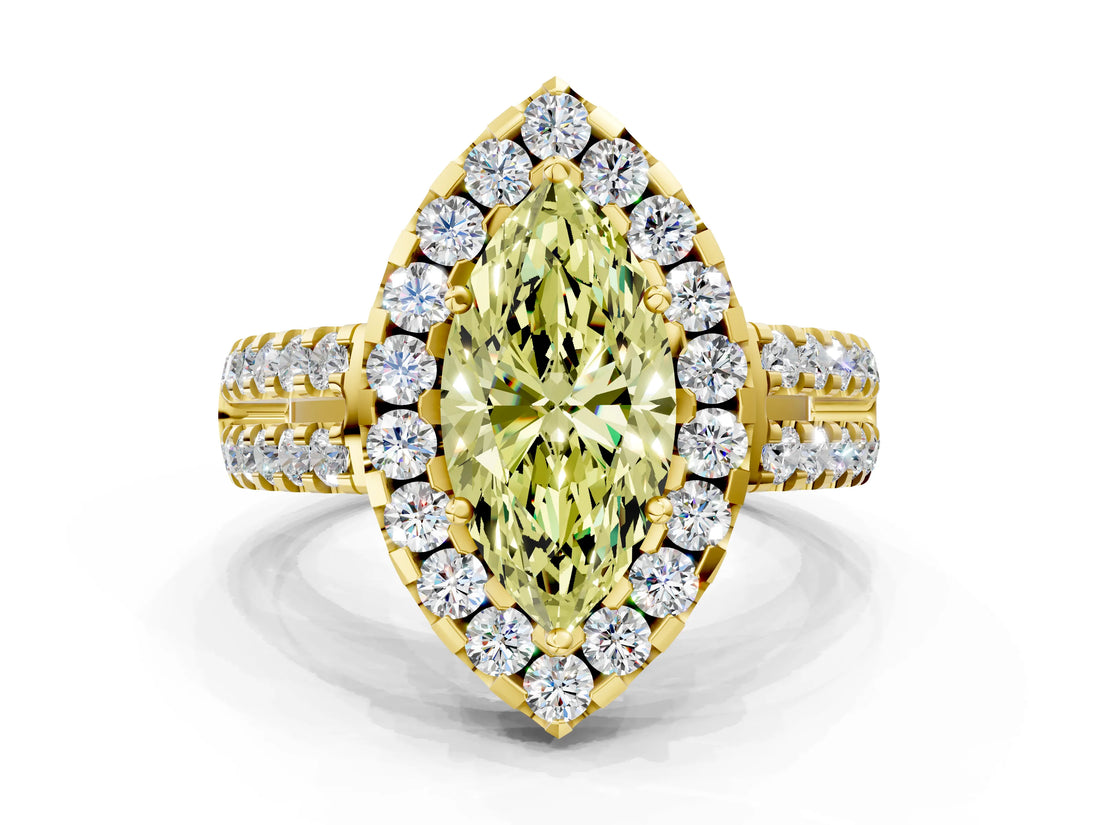 Yellow gold Fancy Yellow Marquise  Halo Diamond Split Shank Engagement Ring with Prong Setting_80