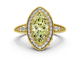 Yellow gold Fancy Yellow Marquise  Halo Diamond Split Shank Ring with Milgrain Detail_52