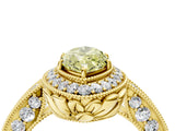 Yellow gold Fancy Yellow Marquise  Halo Diamond Split Shank Ring with Milgrain Detail_56