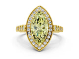 Yellow gold Fancy Yellow Marquise  Halo Milgrain Solitaire with Bezel Set Side Stones and Pave Band_32