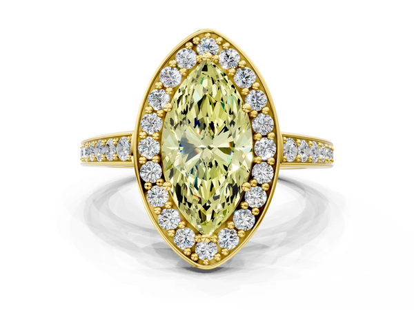 Yellow gold Fancy Yellow Marquise  Halo Pavé Diamond Engagement Ring with Bezel Setting