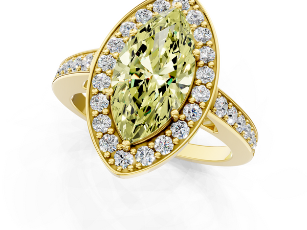 Yellow gold Fancy Yellow Marquise  Halo Pavé Diamond Engagement Ring with Bezel Setting
