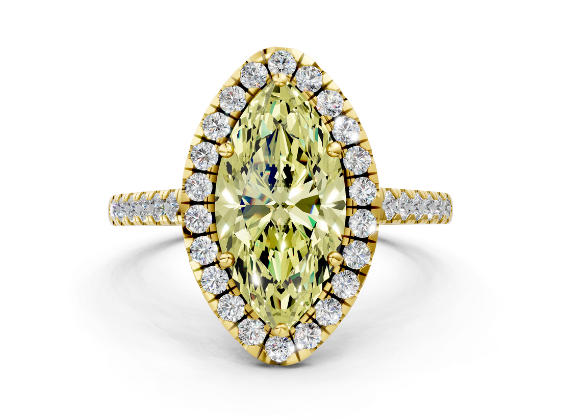 Yellow gold Fancy Yellow Marquise  Halo Pavé Diamond Engagement Ring with Four-Prong Setting_3