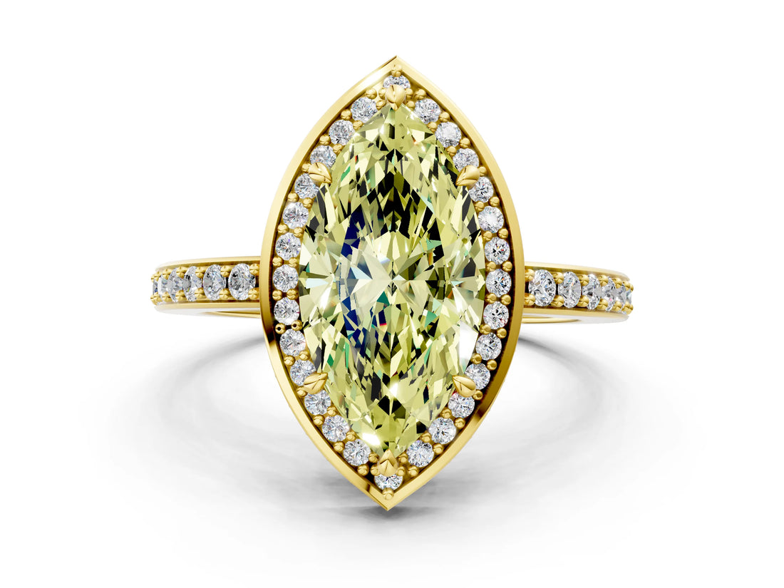 Yellow gold Fancy Yellow Marquise  Halo Pave Band Solitaire Ring with Prong Setting_28