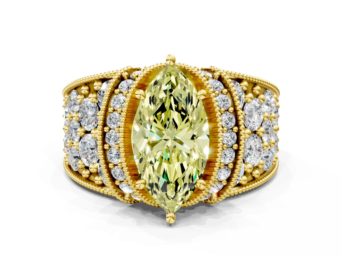 Yellow gold Fancy Yellow Marquise  Halo Pave Diamond Engagement Ring with Milgrain Detailing_29