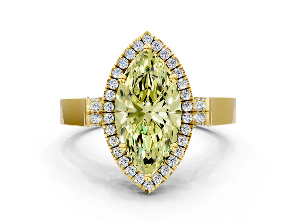 Yellow gold Fancy Yellow Marquise  Halo Pave Split Shank Prong Setting Ring