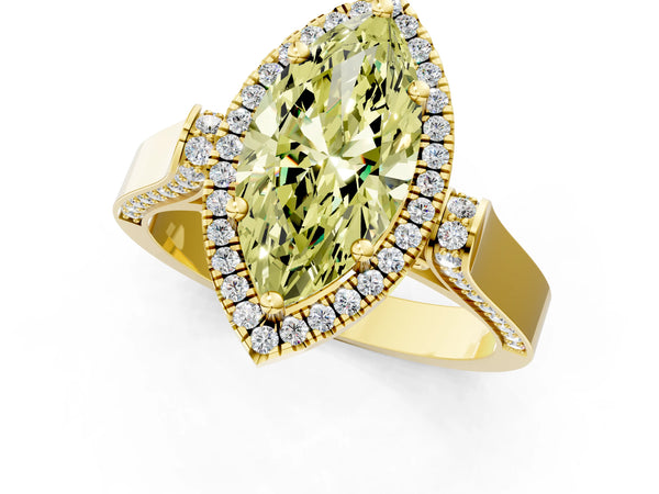 Yellow gold Fancy Yellow Marquise  Halo Pave Split Shank Prong Setting Ring