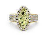 Yellow gold Fancy Yellow Marquise  Halo Round Diamond Pave Band with Prong Setting
