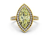 Yellow gold Fancy Yellow Marquise  Halo Solitaire Diamond Ring with Pave Band and Bezel Setting_29