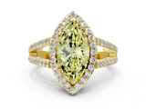 Yellow gold Fancy Yellow Marquise  Halo Split Shank Diamond Ring with Four-Prong Setting