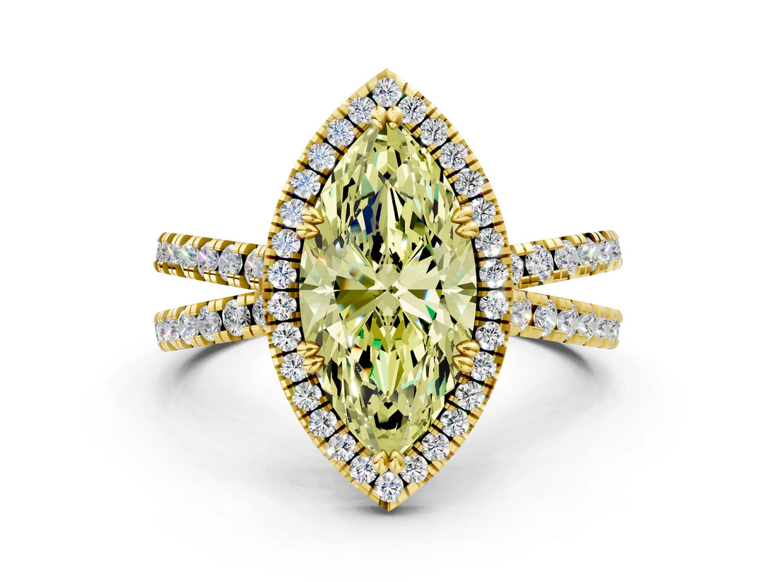 Yellow gold Fancy Yellow Marquise  Halo Split Shank Diamond Ring with Pavé Setting_26