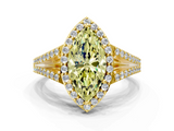 Yellow gold Fancy Yellow Marquise  Halo Split Shank Diamond Ring with Prong Setting