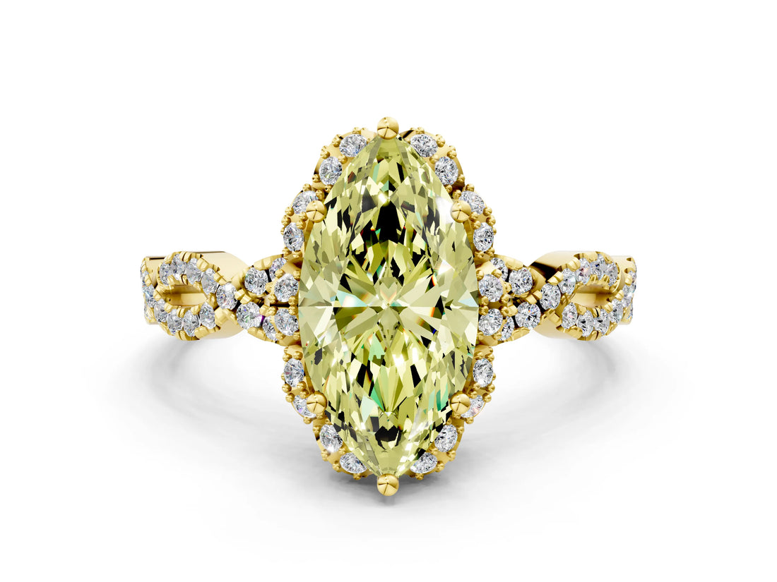 Yellow gold Fancy Yellow Marquise  Halo Twist Band Solitaire Ring with Six-Prong Setting_32