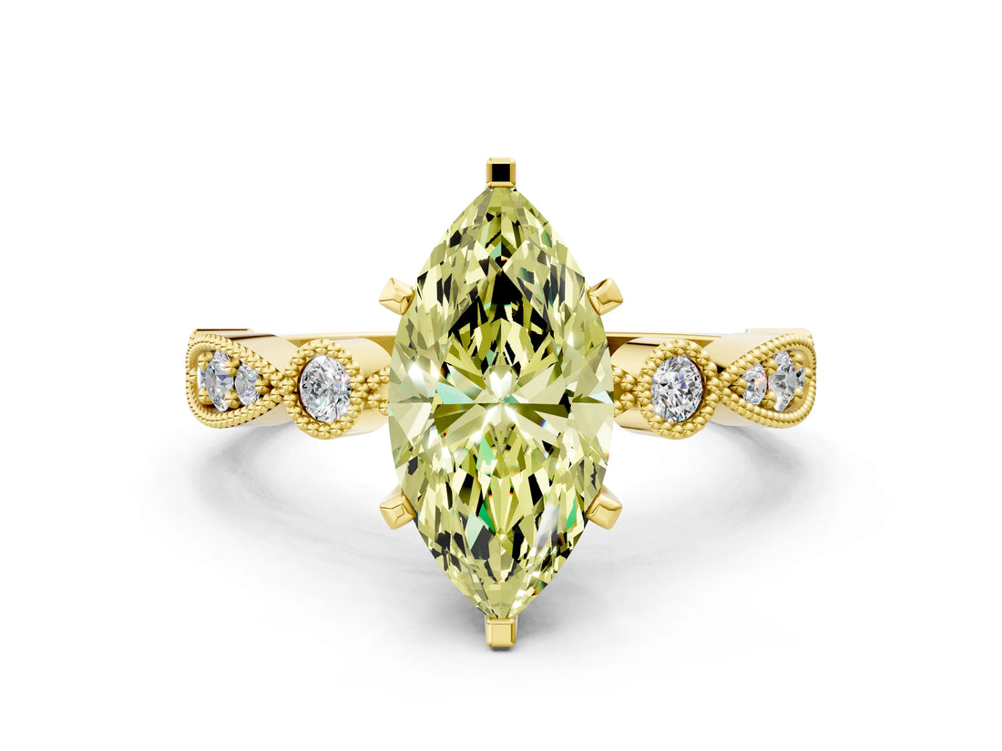 Yellow gold Fancy Yellow Marquise  Milgrain Bezel Diamond Engagement Ring with Solitaire Prong Setting_29