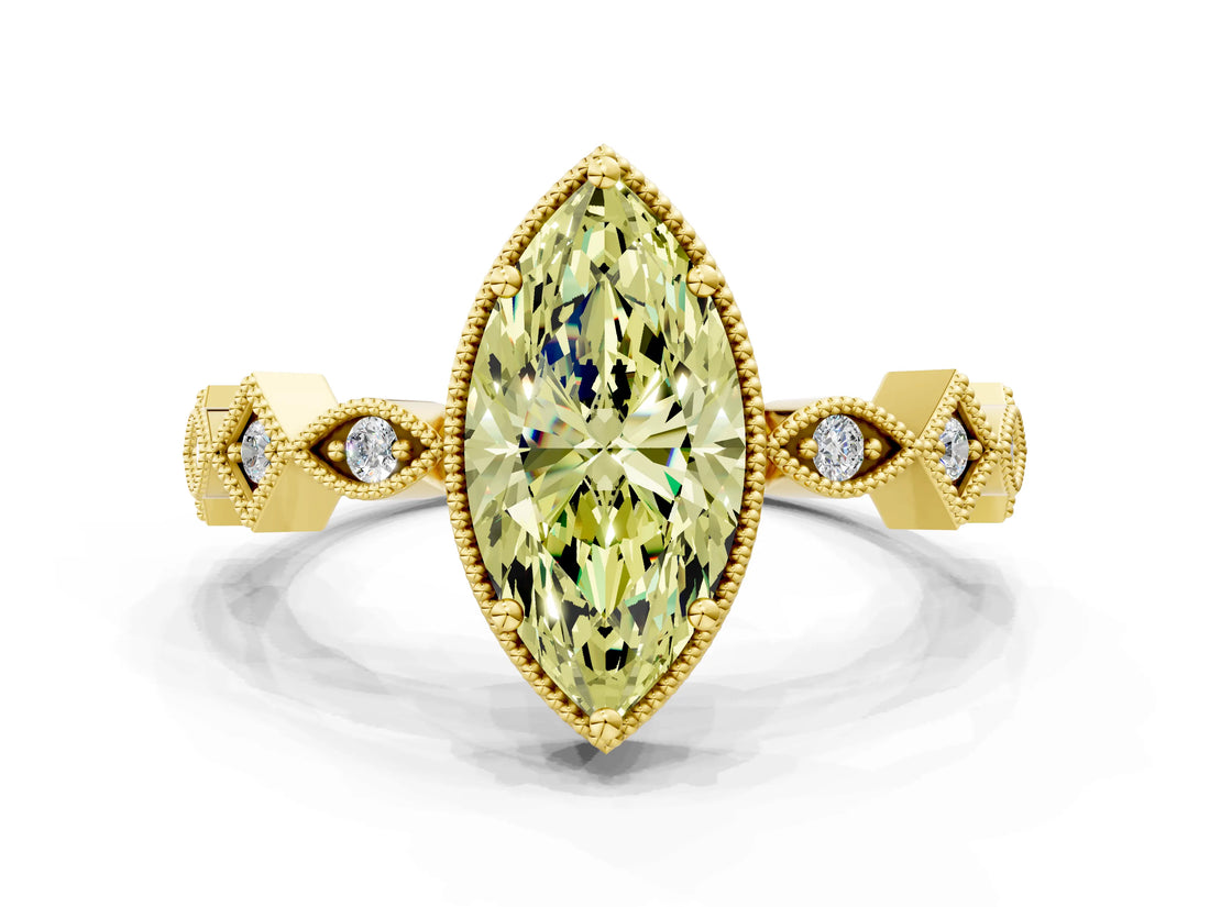 Yellow gold Fancy Yellow Marquise  Milgrain Marquise Diamond Twist Band Ring_63