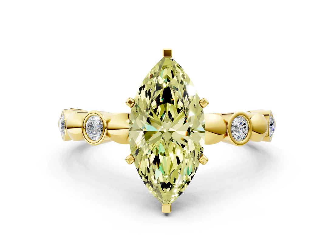 Yellow gold Fancy Yellow Marquise  Solitaire Bezel-Set Diamond Ring with Beaded Band and Four-Prong Setting_29