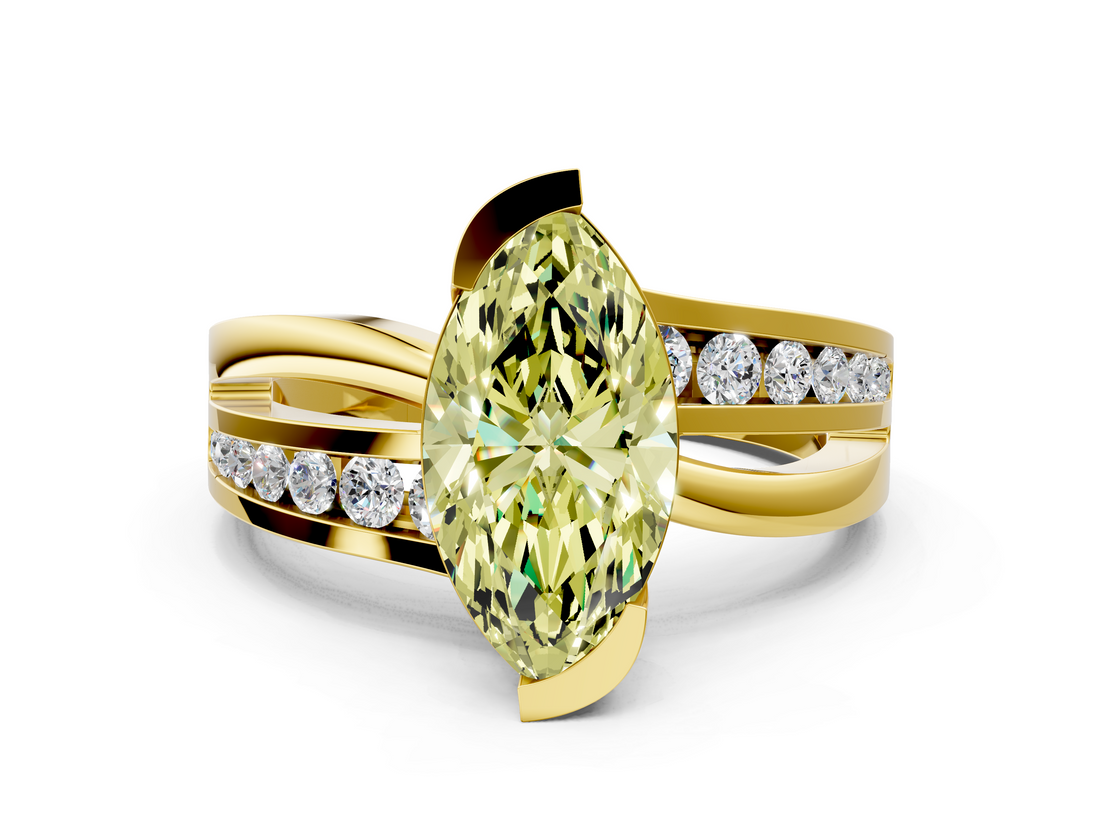 Yellow gold Fancy Yellow Marquise  Solitaire Channel-Set Split Shank Ring with Tension Prong Setting_3