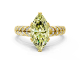 Yellow gold Fancy Yellow Marquise  Solitaire Chevron Pave Diamond Engagement Ring with Six-Prong Setting