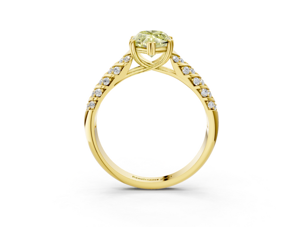 Yellow Gold Marquise Chevron Pave Solitaire Engagement Ring Setting for Fancy Yellow Center