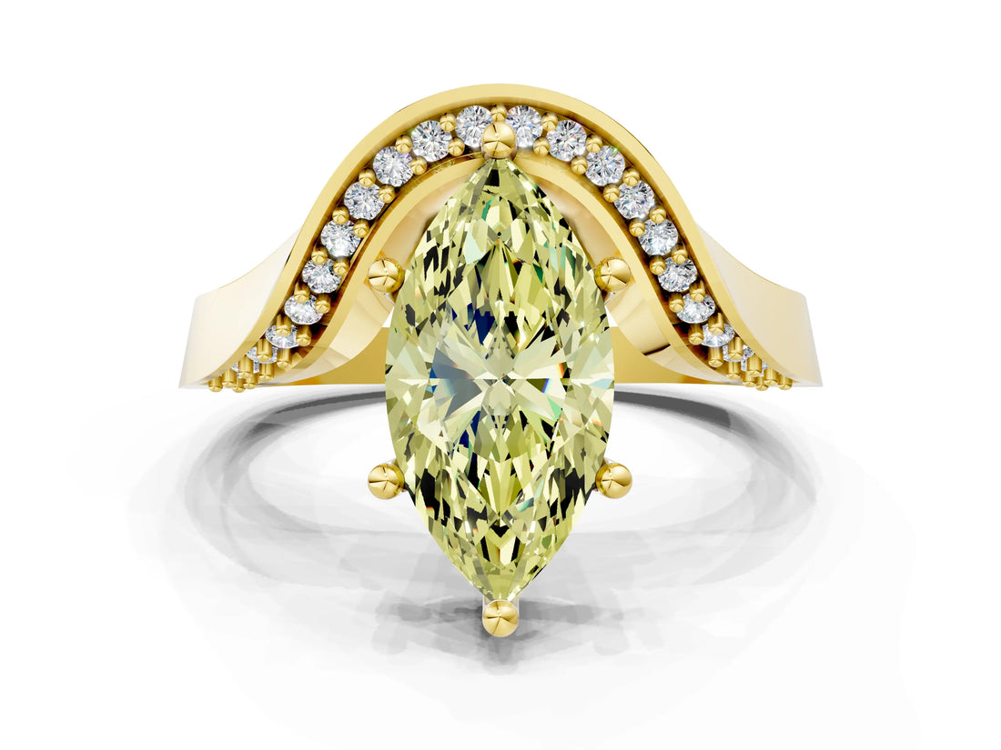 Yellow gold Fancy Yellow Marquise  Solitaire Diamond Engagement Ring with Pave Band and Four-Prong Setting 1