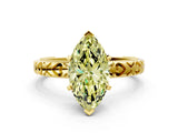 Yellow gold Fancy Yellow Marquise  Solitaire Diamond Engagement Ring with XO Engraved Band and Four-Prong Setting