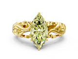 Yellow gold Fancy Yellow Marquise  Solitaire Diamond Leaf Vine Band with Prong Setting