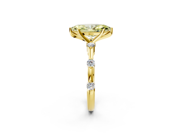 Yellow gold Fancy Yellow Marquise  Solitaire Diamond Ring with Bezel Set Side Stones and Prong Setting