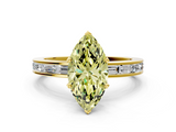 Yellow gold Fancy Yellow Marquise  Solitaire Diamond Ring with Channel-Set Baguette Band and Four-Prong Setting