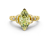 Yellow gold Fancy Yellow Marquise  Solitaire Diamond Ring with Filigree Band and Four-Prong Setting