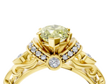 Yellow gold Fancy Yellow Marquise  Solitaire Diamond Ring with Filigree Band and Four-Prong Setting_4