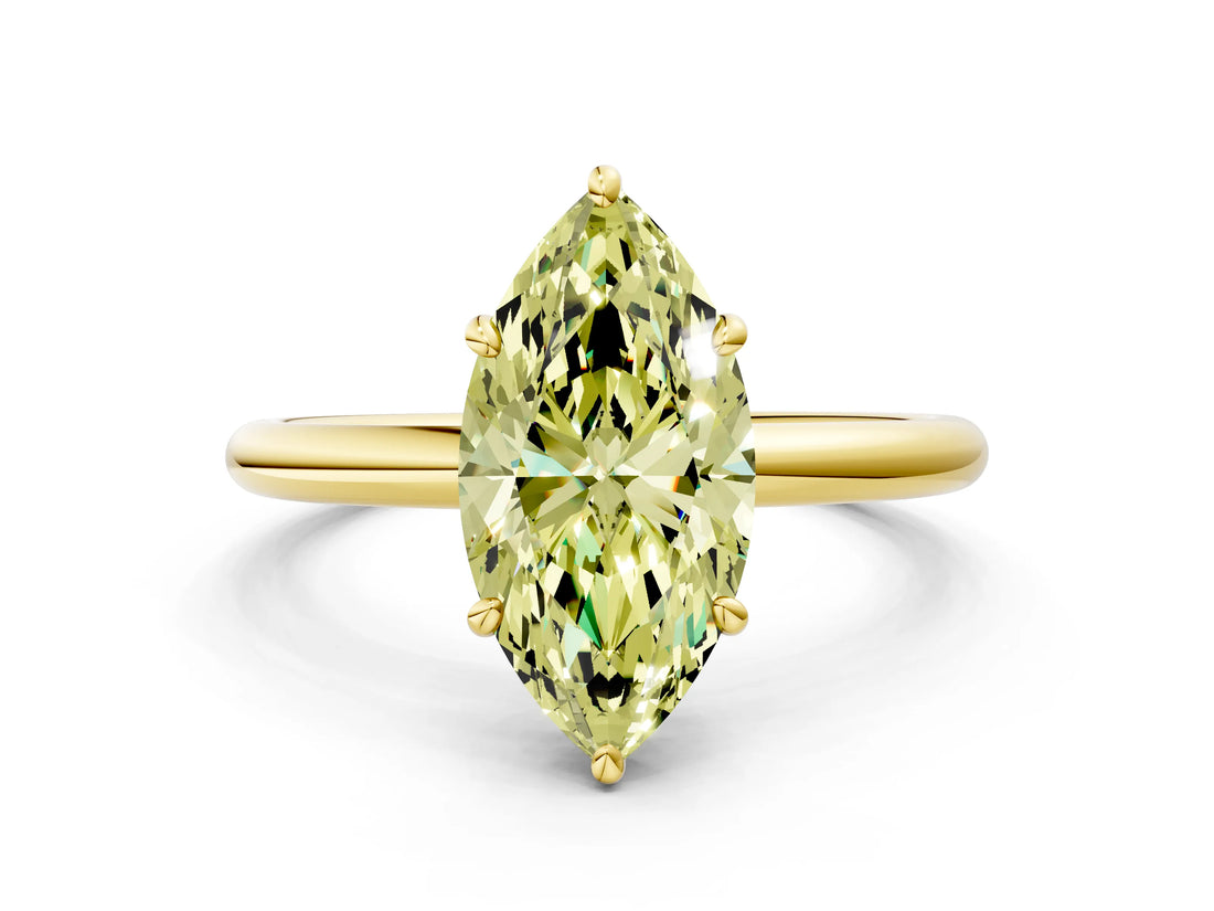 Yellow gold Fancy Yellow Marquise  Solitaire Diamond Ring with Four-Prong Setting on a Plain Band_20